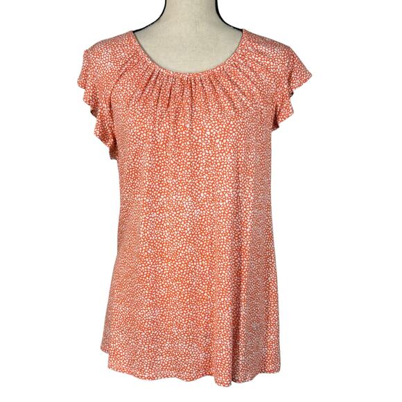 Croft & Barrow X-Large Top Abstract Ruffled Cap Sleeve Pleated Round Neck Coral - Picture 1 of 6